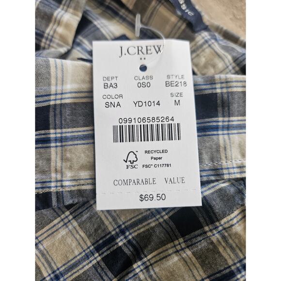 J. Crew Flex Washed Blue Tan Plaid Button Down Casual Men's Oxford Shirt Large - Picture 6 of 8